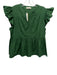 Ulla Johnson Size 10 Green Cotton Short Ruffle Sleeve V Neck Pleated Peplum Top Green / 10