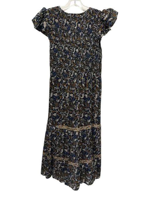 Sea New York Size 8 Black, Gold & Blue Viscose Blend Ruffle Cap Sleeve Dress Black, Gold & Blue / 8