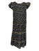 Sea New York Size 8 Black, Gold & Blue Viscose Blend Ruffle Cap Sleeve Dress Black, Gold & Blue / 8