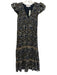 Sea New York Size 8 Black, Gold & Blue Viscose Blend Ruffle Cap Sleeve Dress Black, Gold & Blue / 8