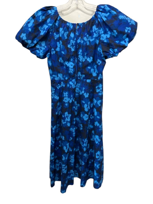 Ulla Johnson Size 10 Royal Blue & Black Cotton Short Puff Sleeve Zip Back Dress Royal Blue & Black / 10