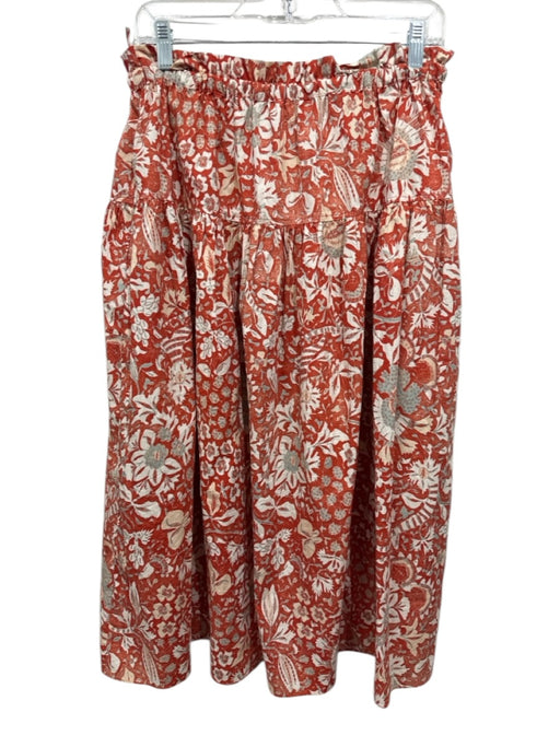 Ulla Johnson Size 8 Orange & cream Cotton Paperbag Waist Drawstring Floral Skirt Orange & cream / 8