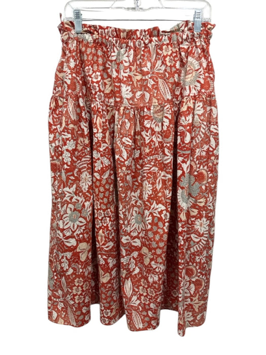 Ulla Johnson Size 8 Orange & cream Cotton Paperbag Waist Drawstring Floral Skirt Orange & cream / 8