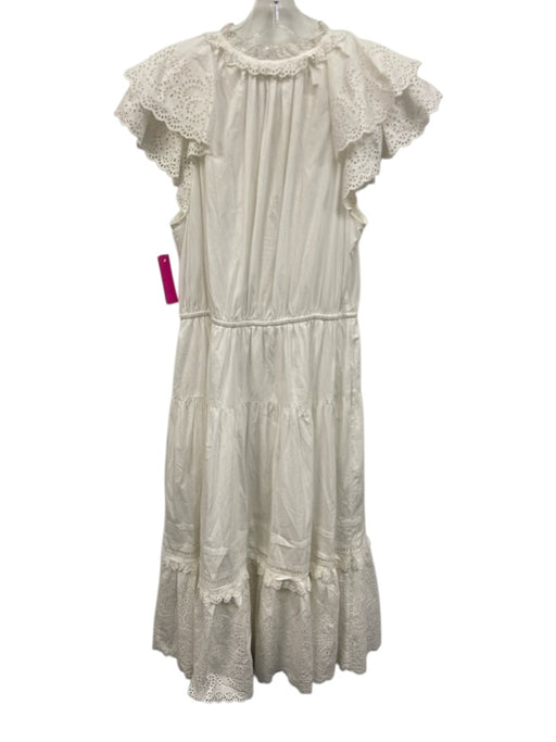 Ulla Johnson Size 10 White Cotton Cap Sleeve Eyelet V Neck Midi Dress White / 10