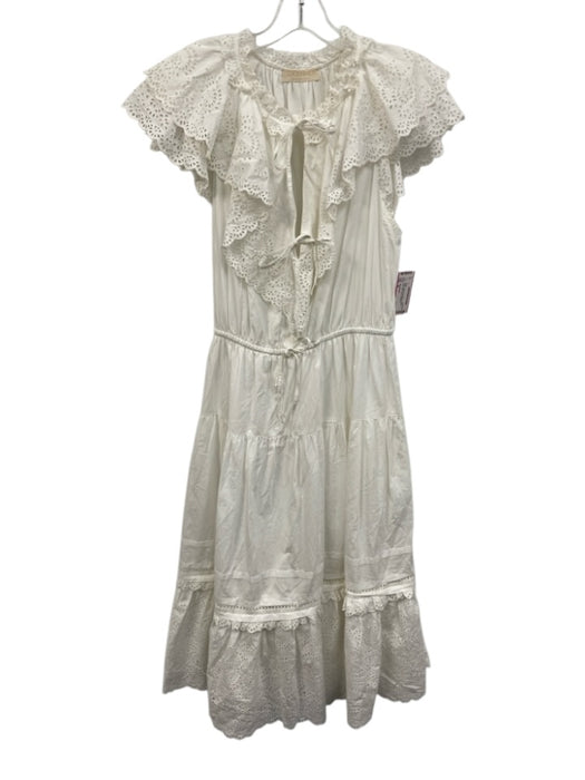 Ulla Johnson Size 10 White Cotton Cap Sleeve Eyelet V Neck Midi Dress White / 10