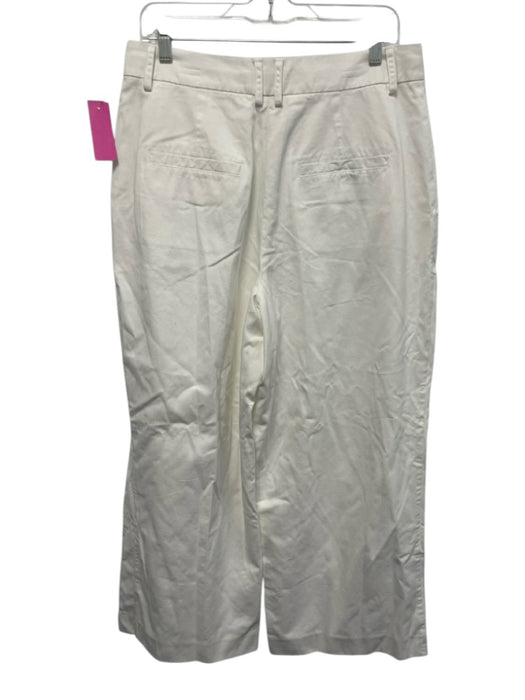 Staud Size 10 White Cotton Pleats Zip Fly High Rise Straight Leg Pants White / 10