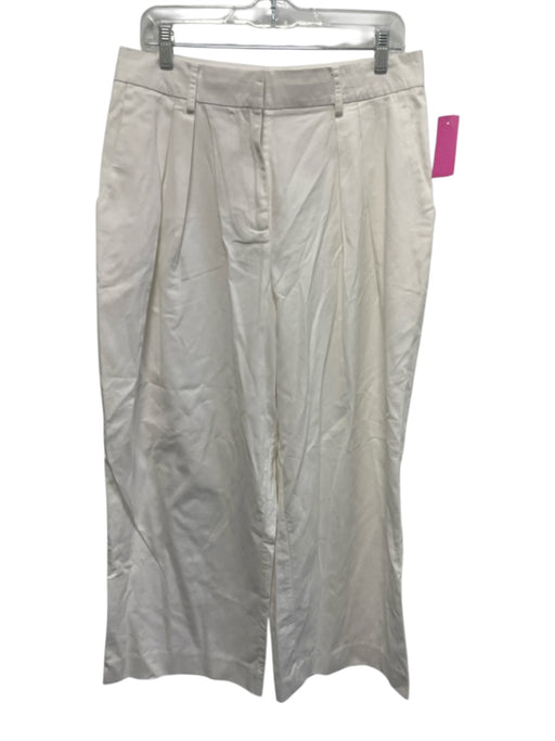 Staud Size 10 White Cotton Pleats Zip Fly High Rise Straight Leg Pants White / 10