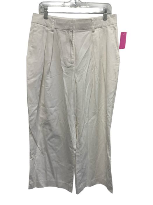 Staud Size 10 White Cotton Pleats Zip Fly High Rise Straight Leg Pants White / 10
