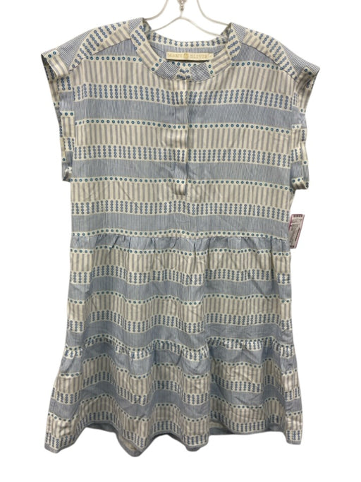 Marie Oliver Size M White & Blue Silk & Linen Cap Sleeve All Over Print Dress White & Blue / M