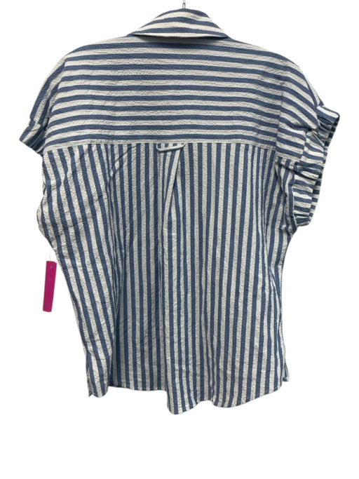 Veronica Beard Size M Blue & White Cotton Cap Sleeve Striped 1/2 Button Top Blue & White / M