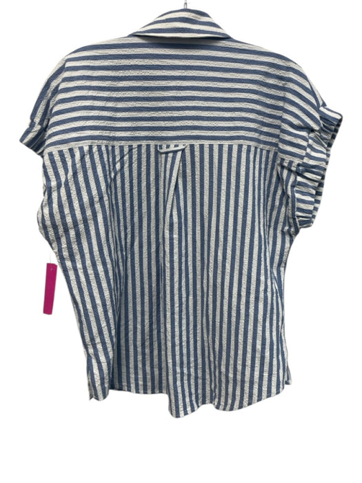 Veronica Beard Size M Blue & White Cotton Cap Sleeve Striped 1/2 Button Top Blue & White / M