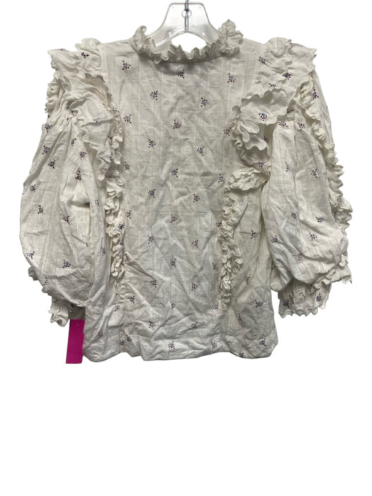 Magali Pascal Size M White & Multi Cotton Floral Long Sleeve Buttons Top White & Multi / M