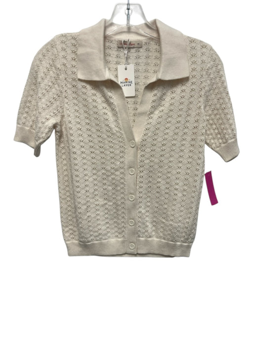 Marine Layer Size XS White Cotton Button Up Knit Short Sleeve Collar Top White / XS