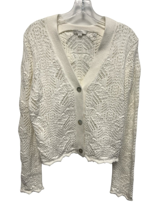 Vince Size L White Cotton Blend Long Sleeve Knit Button Up Cardigan White / L