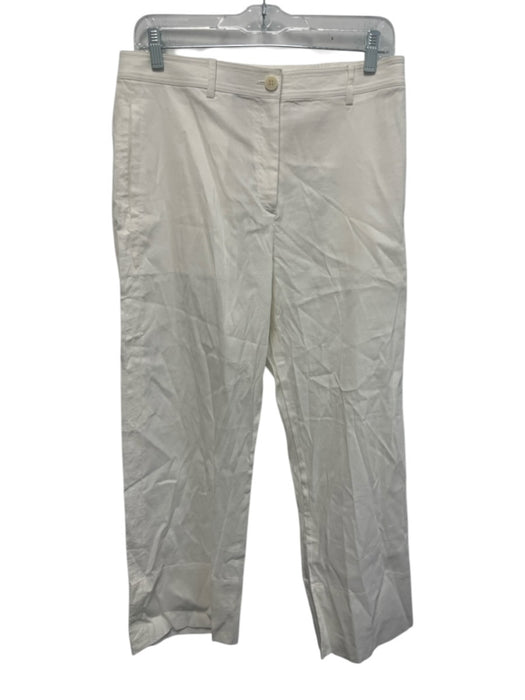 Theory Size 6 White Linen & Viscose High Rise Elastic Band Straight Pants White / 6