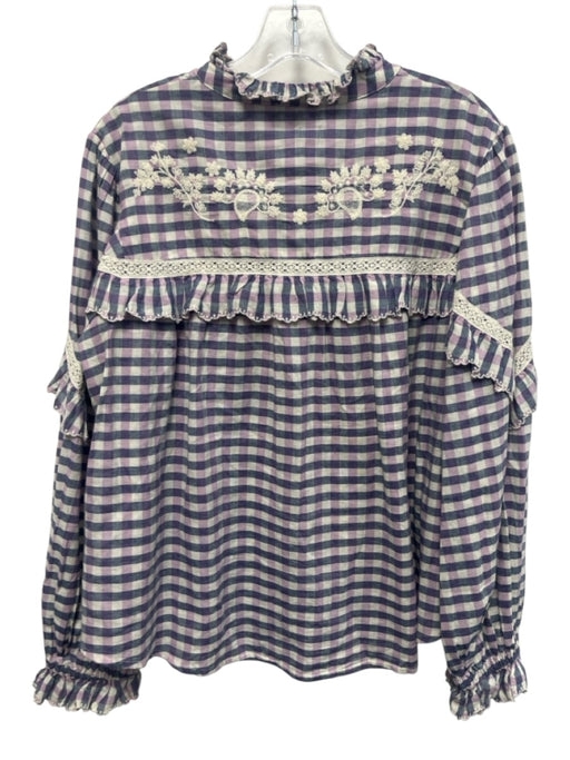 Louise Misha Size 36 White, Navy, Purple Cotton Checkered Long Sleeve Top White, Navy, Purple / 36