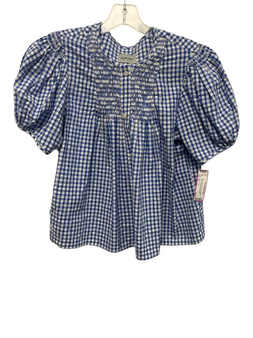 Rachel Comey Size 10 Blue & White Cotton Short Sleeve Gingham Button Up Top Blue & White / 10