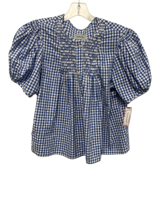 Rachel Comey Size 10 Blue & White Cotton Short Sleeve Gingham Button Up Top Blue & White / 10