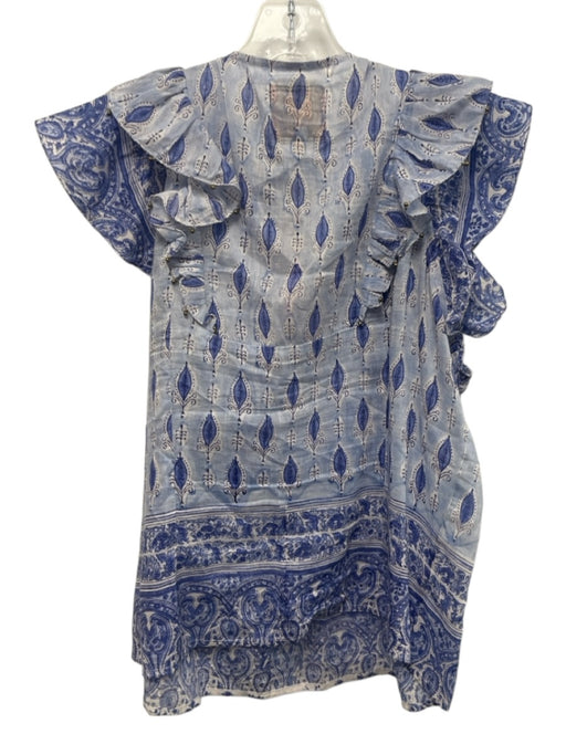 Bell by Alicia Bell Size M Blue & White Cotton & Silk Ruffle Cap Sleeve Top Blue & White / M
