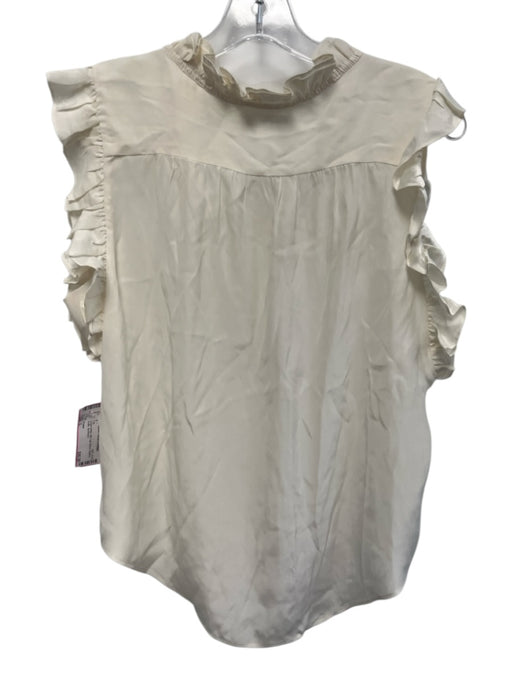 Frame Size L Cream White Silk Cap Sleeve Buttons Ruffle Top Cream White / L