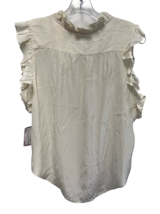 Frame Size L Cream White Silk Cap Sleeve Buttons Ruffle Top Cream White / L