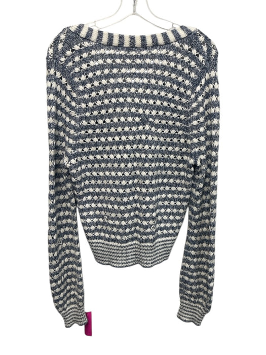 Veronica Beard Size L Navy & white Cotton Blend Long Sleeve Striped Cardigan Navy & white / L