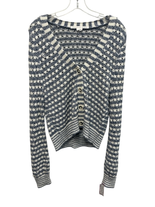 Veronica Beard Size L Navy & white Cotton Blend Long Sleeve Striped Cardigan Navy & white / L