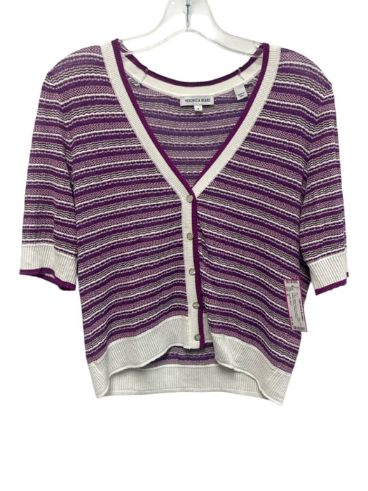 Veronica Beard Size M Purple, White, Green Viscose Short Sleeve Striped Top Purple, White, Green / M