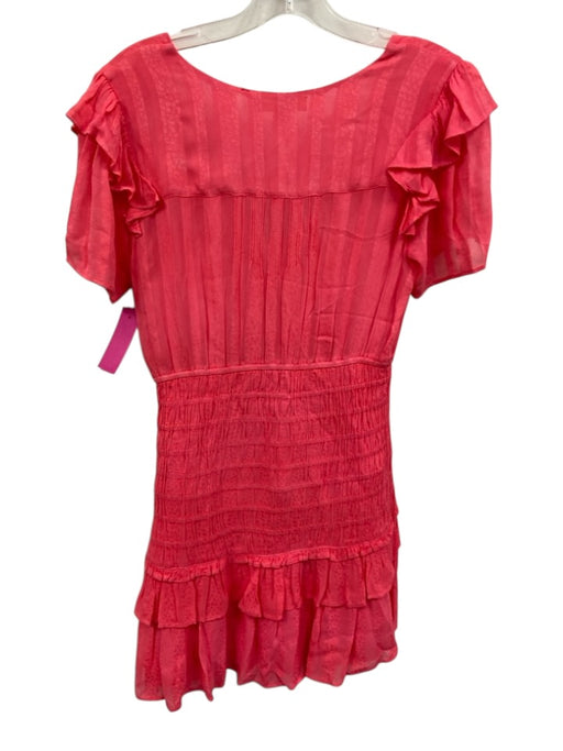 Loveshackfancy Size XS Pink Viscose Short Sleeve V Neck Striped Dress Pink / XS