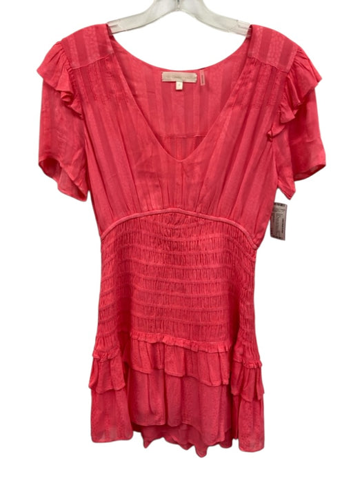 Loveshackfancy Size XS Pink Viscose Short Sleeve V Neck Striped Dress Pink / XS