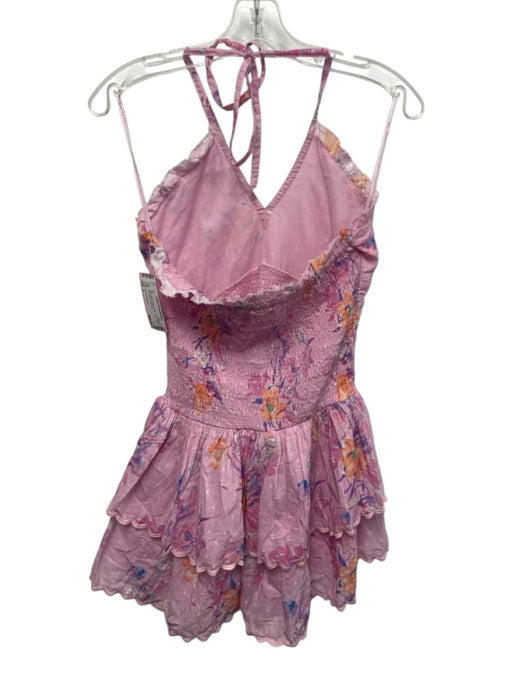 Loveshackfancy Size S Pink & Multi Cotton Halter Floral Tiered Sleeveless Top Pink & Multi / S