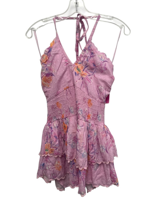Loveshackfancy Size S Pink & Multi Cotton Halter Floral Tiered Sleeveless Top Pink & Multi / S