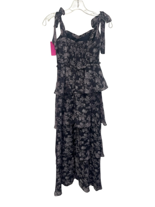 ASTR Size XS Purple & Navy Lyocell & Cotton Floral Tie Shoulder Tiered Dress Purple & Navy / XS