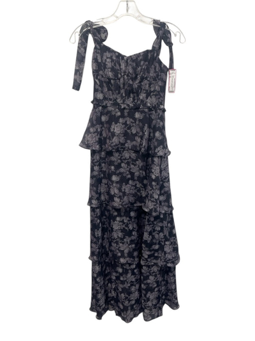 ASTR Size XS Purple & Navy Lyocell & Cotton Floral Tie Shoulder Tiered Dress Purple & Navy / XS