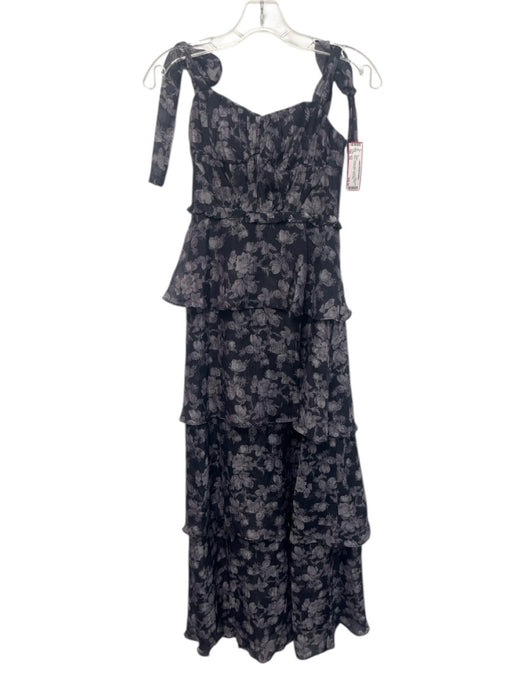 ASTR Size XS Purple & Navy Lyocell & Cotton Floral Tie Shoulder Tiered Dress Purple & Navy / XS