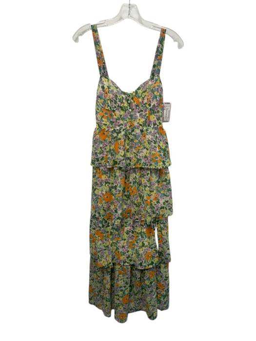 ASTR Size XS Green & Multi Polyester Floral Sleeveless Tiered Maxi Dress Green & Multi / XS