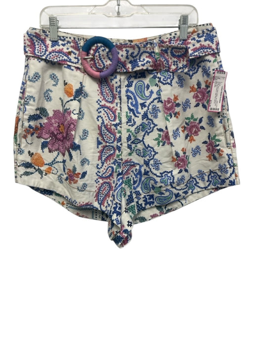 Farm Rio Size L White, Blue, Multi Cotton All Over Print Zip Flap Closure Shorts White, Blue, Multi / L
