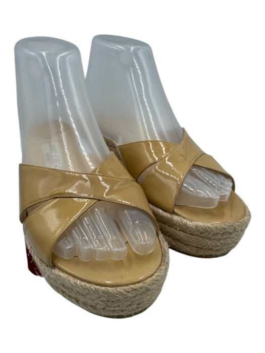 Jimmy Choo Shoe Size 38 Beige Patent Leather Espadrille Wedge Straps Sandals Beige / 38