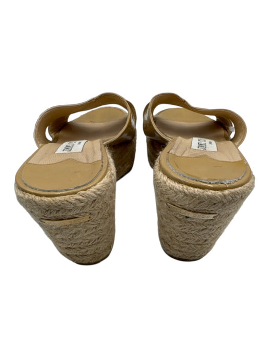 Jimmy Choo Shoe Size 38 Beige Patent Leather Espadrille Wedge Straps Sandals Beige / 38