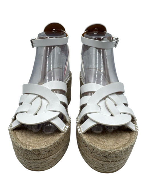 Clergerie Shoe Size 37 White & Brown Leather Espadrille Ankle Buckle Sandals White & Brown / 37