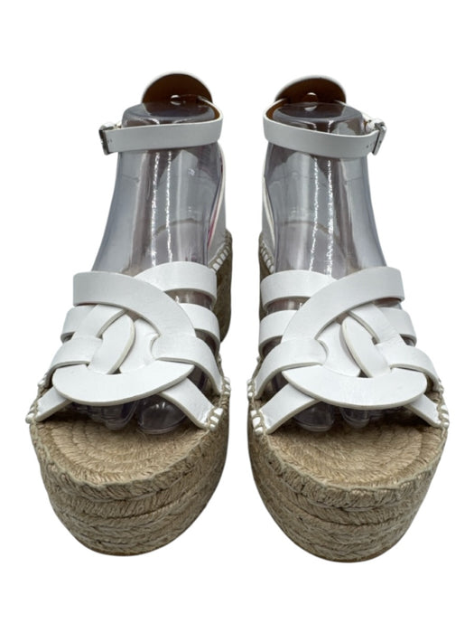 Clergerie Shoe Size 37 White & Brown Leather Espadrille Ankle Buckle Sandals White & Brown / 37