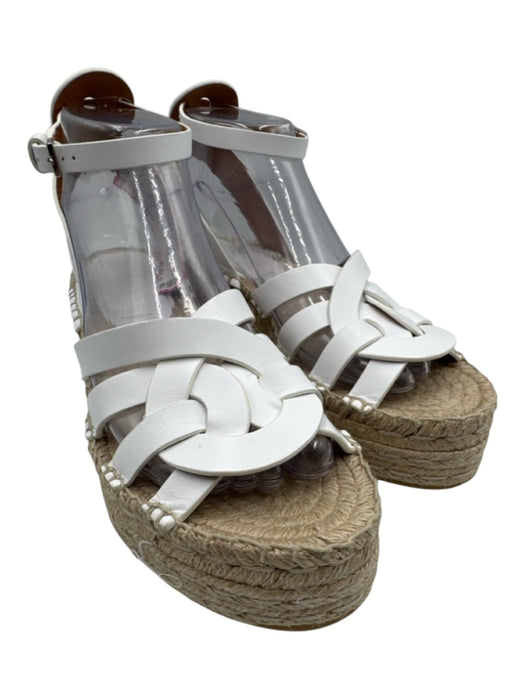 Clergerie Shoe Size 37 White & Brown Leather Espadrille Ankle Buckle Sandals White & Brown / 37