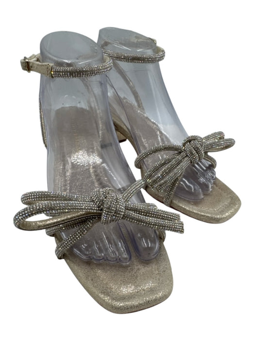 Loeffler Randall Shoe Size 7.5 Gold & Silver Leather Rhinestone Bows Sandals Gold & Silver / 7.5