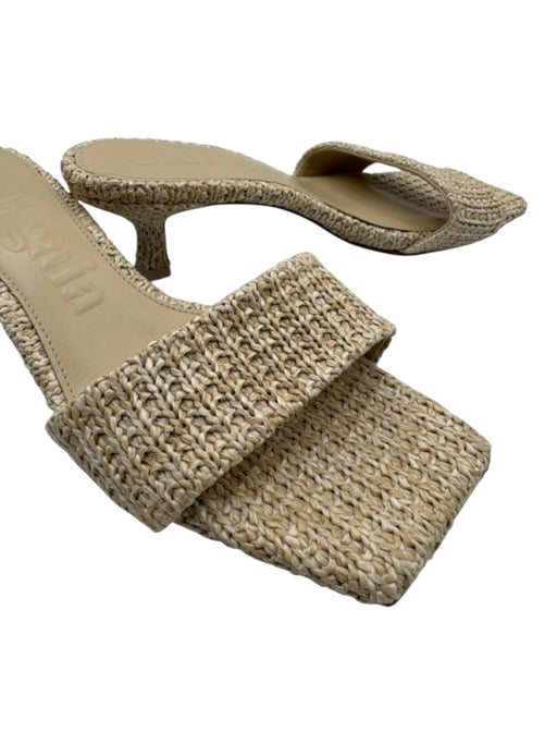 Cult Gaia Shoe Size 37 Beige Raffia Kitten Heel Woven Square Toe Sandals Beige / 37