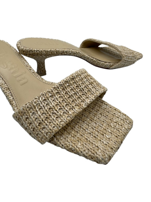 Cult Gaia Shoe Size 37 Beige Raffia Kitten Heel Woven Square Toe Sandals Beige / 37