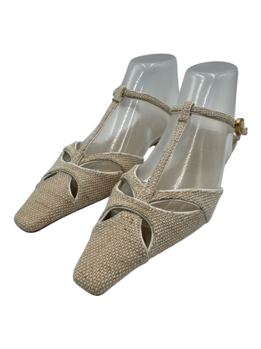 Cult Gaia Shoe Size 37 Beige Raffia Flat Woven Pointed Square Toe Sandals Beige / 37