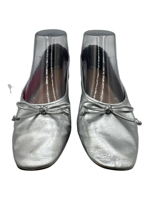 Schutz Shoe Size 7 Silver Leather Shiny Bow Detail Detail Flats Silver / 7