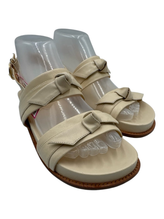Alexandre Birman Shoe Size 37 Butter Cream Leather Bow detail Flat Sandals Butter Cream / 37