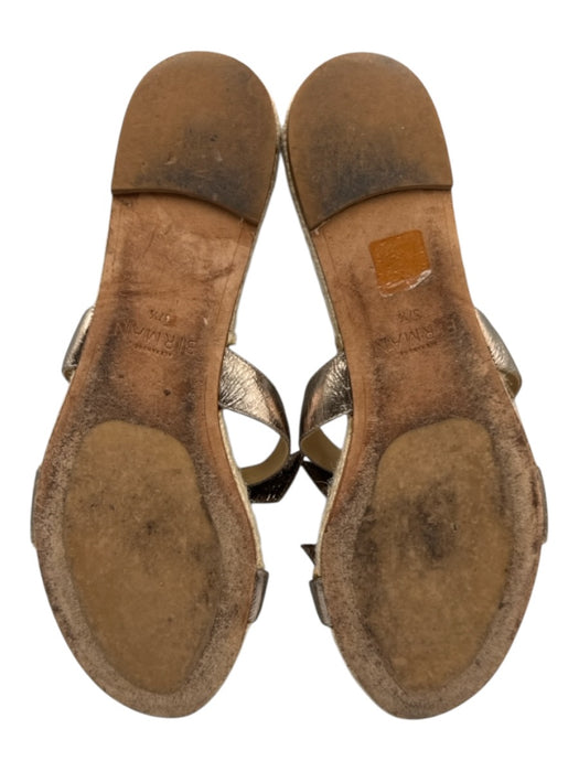 Alexandre Birman Shoe Size 37.5 Gold & Beige Leather Bow detail Raffia Sandals Gold & Beige / 37.5