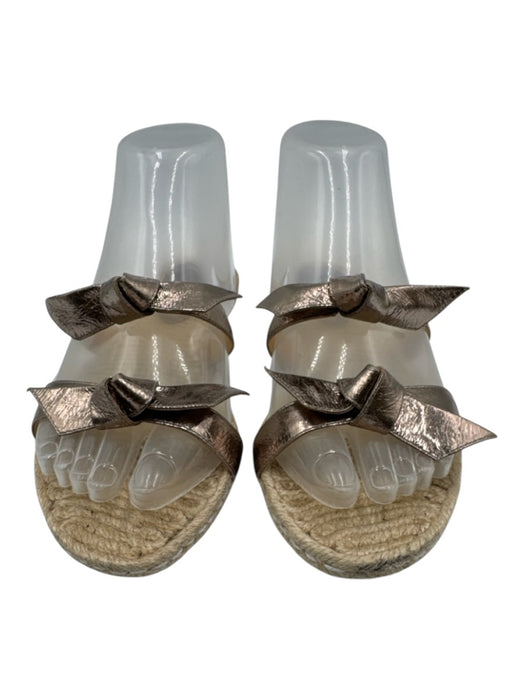 Alexandre Birman Shoe Size 37.5 Gold & Beige Leather Bow detail Raffia Sandals Gold & Beige / 37.5